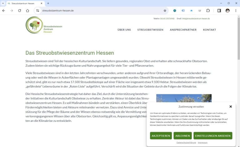 Webseite Streuobstzentrum Hessen Startseite